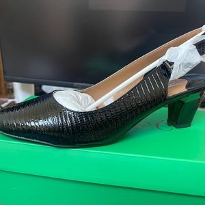 Lizard print sling back pumps mid heel sling